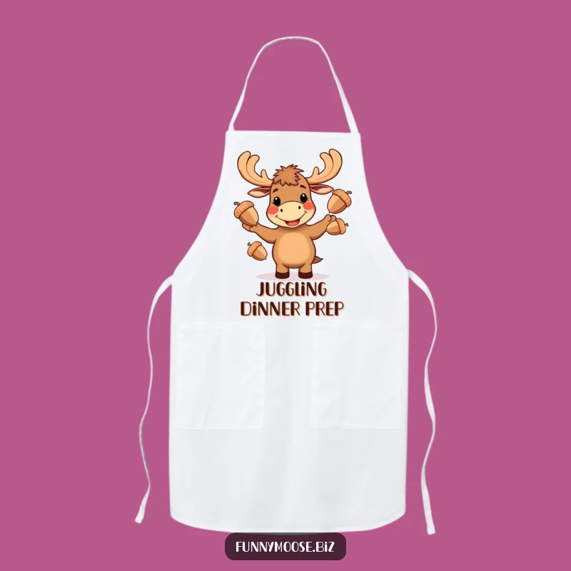 Funny Kawaii Moose Apron - Kitchen Acorn Juggling Chef Gift