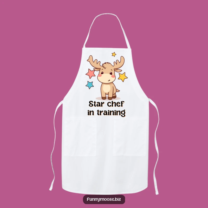 Funny Kawaii Moose Juggling Stars Apron: Cook Up Some Laughs in the Kitchen!
