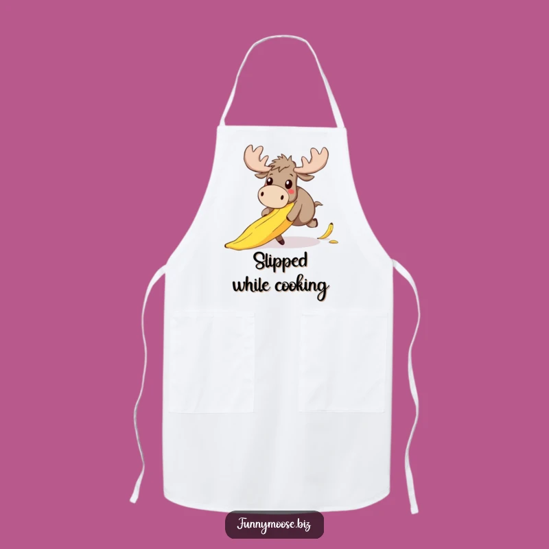Funny Moose Apron: Clumsy Kawaii Chef, Banana Blunder, Humorous Gift