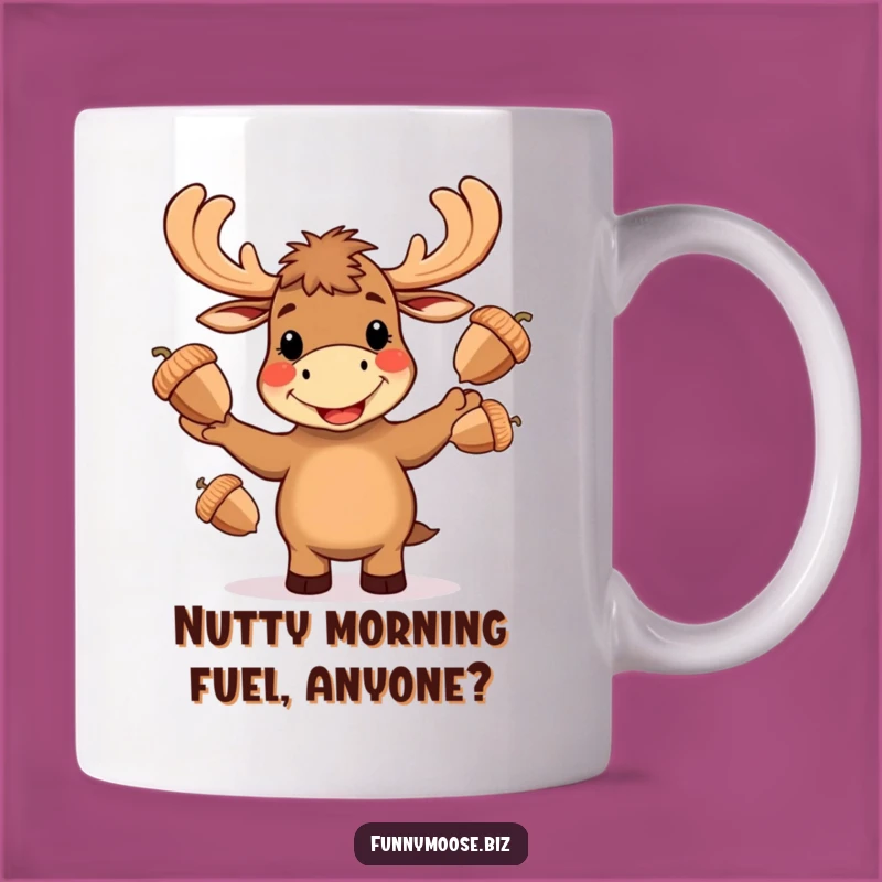 Funny Kawaii Moose Juggling Acorns Mug - Hilarious Woodland Creature Gift