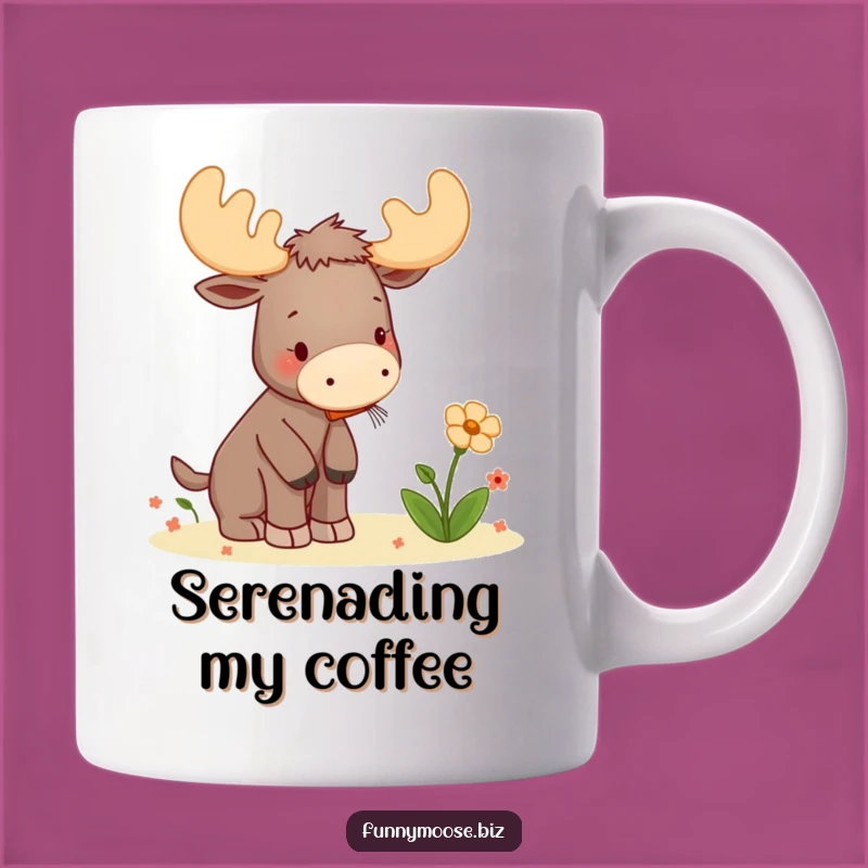 Funny Moose Mug: Kawaii Kazoo Serenade, Flower Love, Humorous Gift