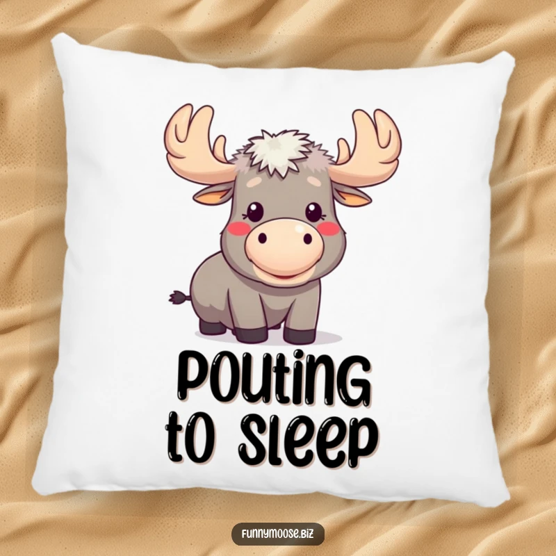 Funny Kawaii Moose Pillow: A moose blows a raspberry with puffed cheeks, soft cushion for playful comfort.
