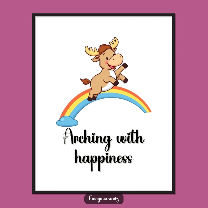 Funny Kawaii Moose Rainbow Leap Digital Art: Instant Joy for Your Walls!