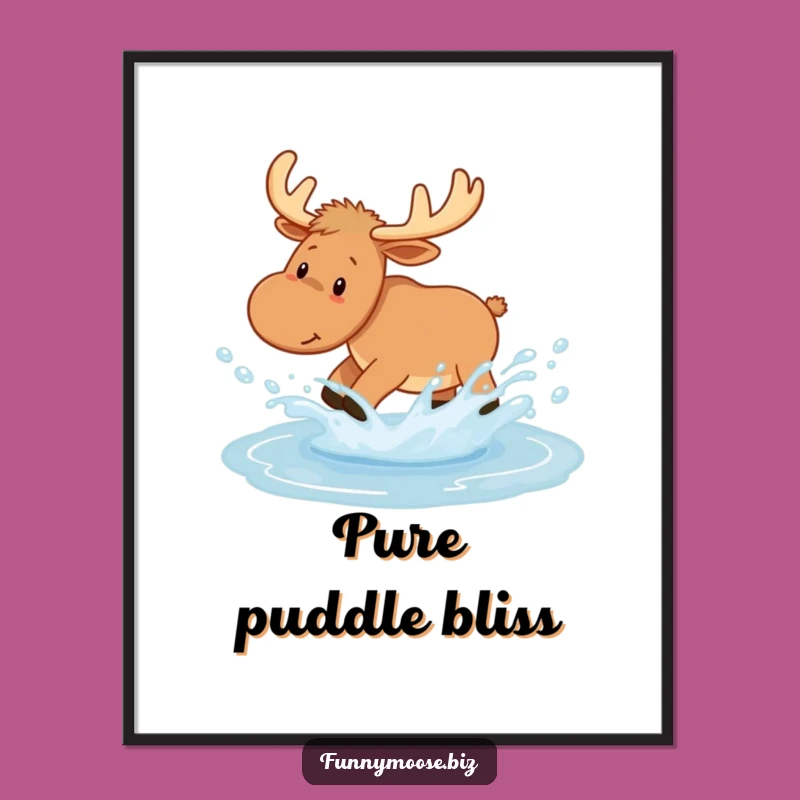Funny Kawaii Moose Digital Art - Joyful Splash Scene, Humorous Decor