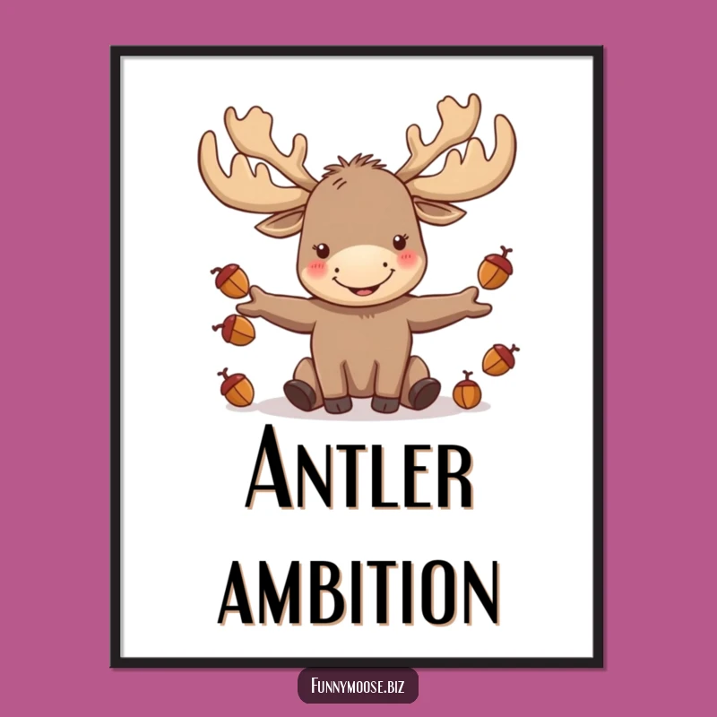 Funny Kawaii Moose Juggling Digital Print: Instant Woodland Joy for Your Walls