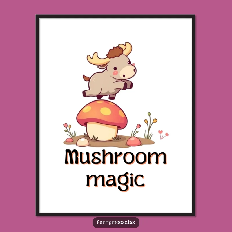 Funny Kawaii Moose Mushroom Launch Digital Print: Instant Joyful Decor!