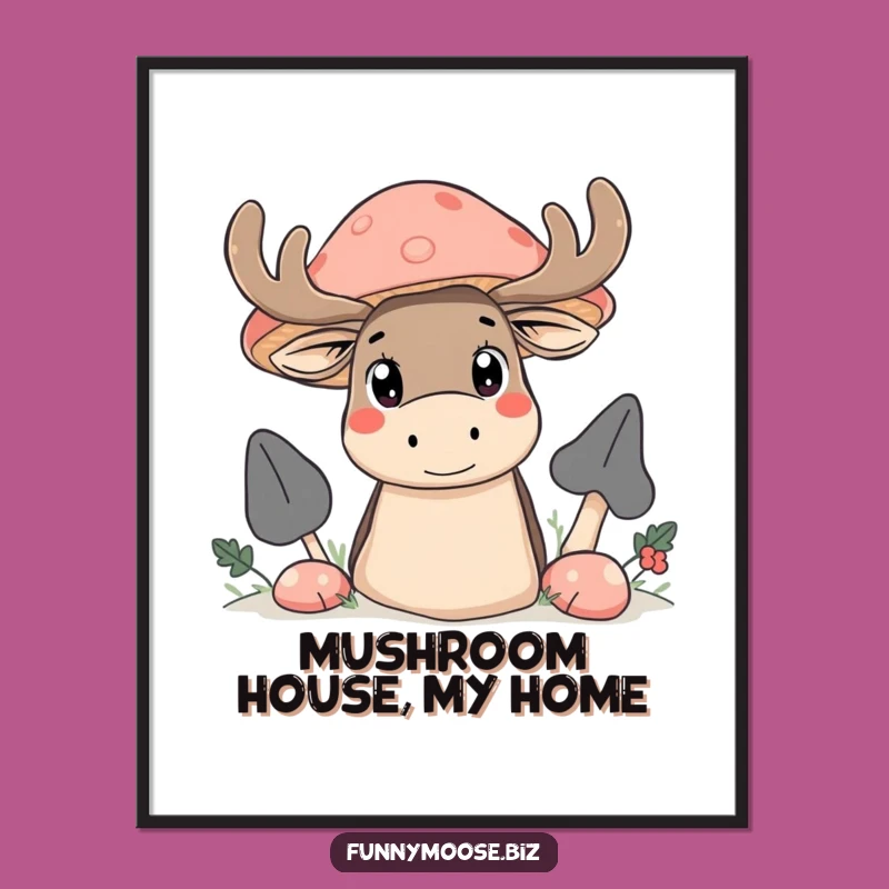 Funny Kawaii Moose Digital Art - Instant Mushroom Peek Download Gift