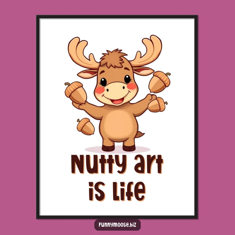 Funny Kawaii Moose Digital Art - Instant Acorn Juggling Download Gift