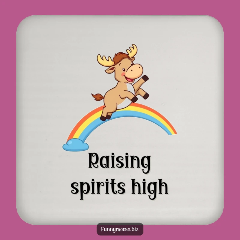 Funny Kawaii Moose Rainbow Leap Drink Coaster: Sip with Sunshine!