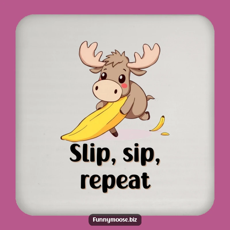 Funny Moose Coaster: Clumsy Kawaii Protection, Banana Slip, Humorous Gift