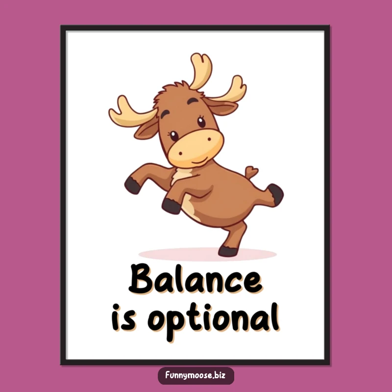 Funny Kawaii Moose Cartwheel Poster: Joyful Wall Art for Humorous Spaces