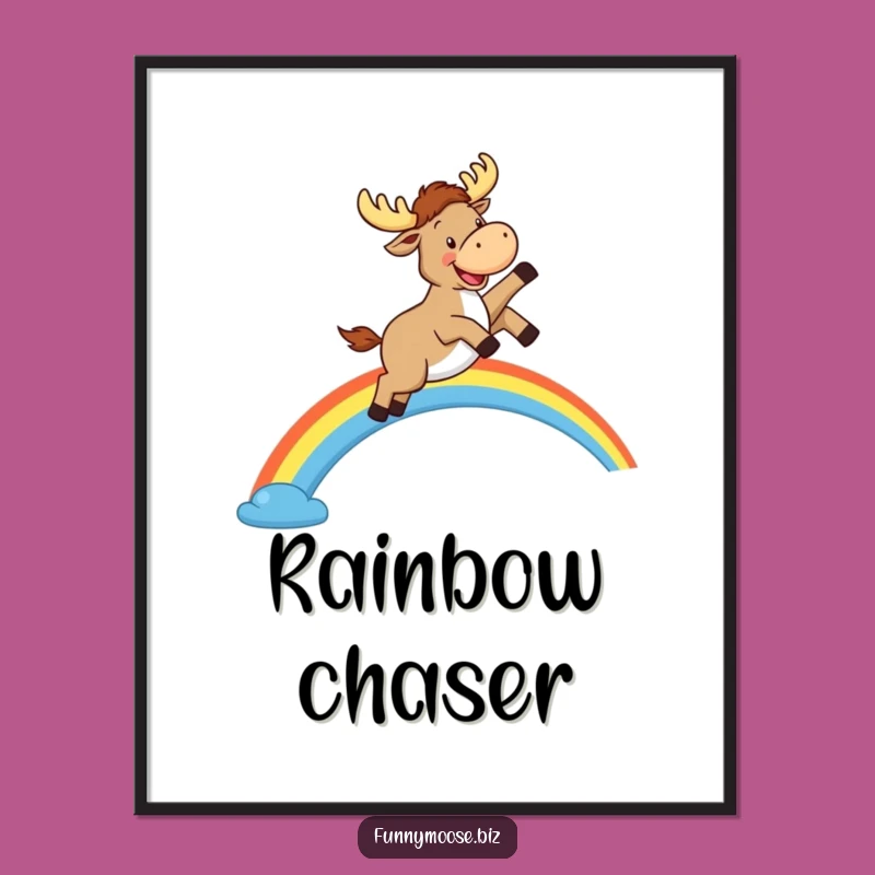Funny Kawaii Moose Rainbow Leap Poster: Uplifting Art for Happy Homes!