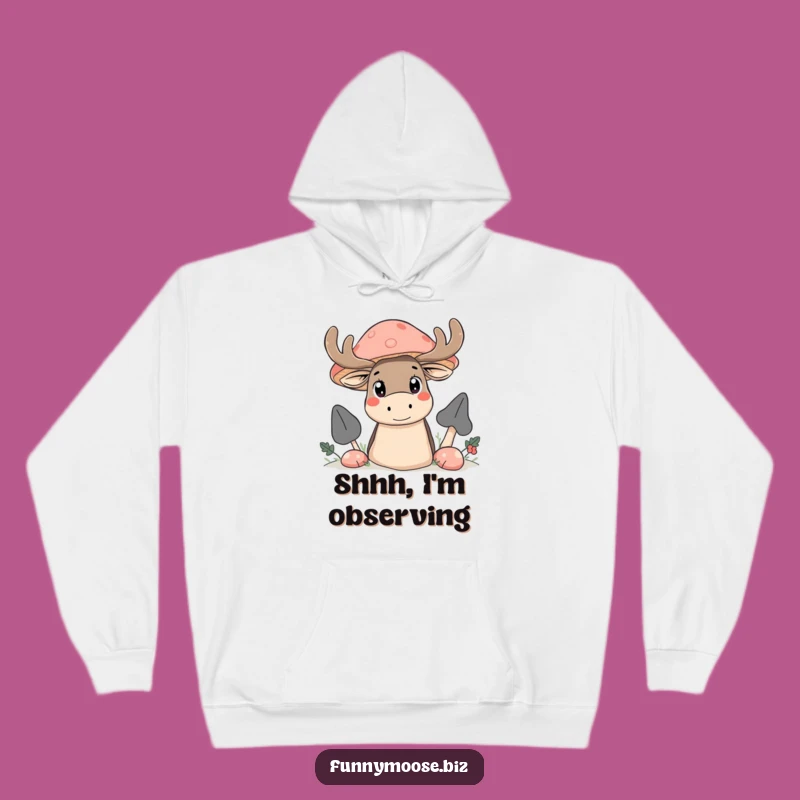 Cozy Funny Kawaii Moose Hoodie - Mushroom Peek Sweatshirt Gift