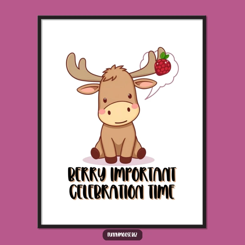 Funny Free Printable Wall Art: Kawaii Moose Berry Dreams - Whimsical Decor
