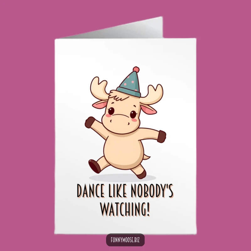 Free Printable Birthday Card: Wobbly Kawaii Moose Dancing - Funny Downloadable Gift Idea