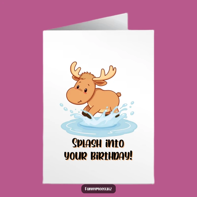 Free Printable Birthday Card: Kawaii Moose Splash - Funny Downloadable Gift