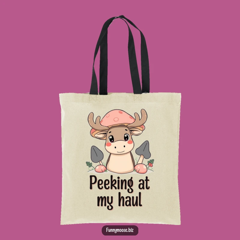 Funny Kawaii Moose Tote Bag - Mushroom Peek Carry-All Gift